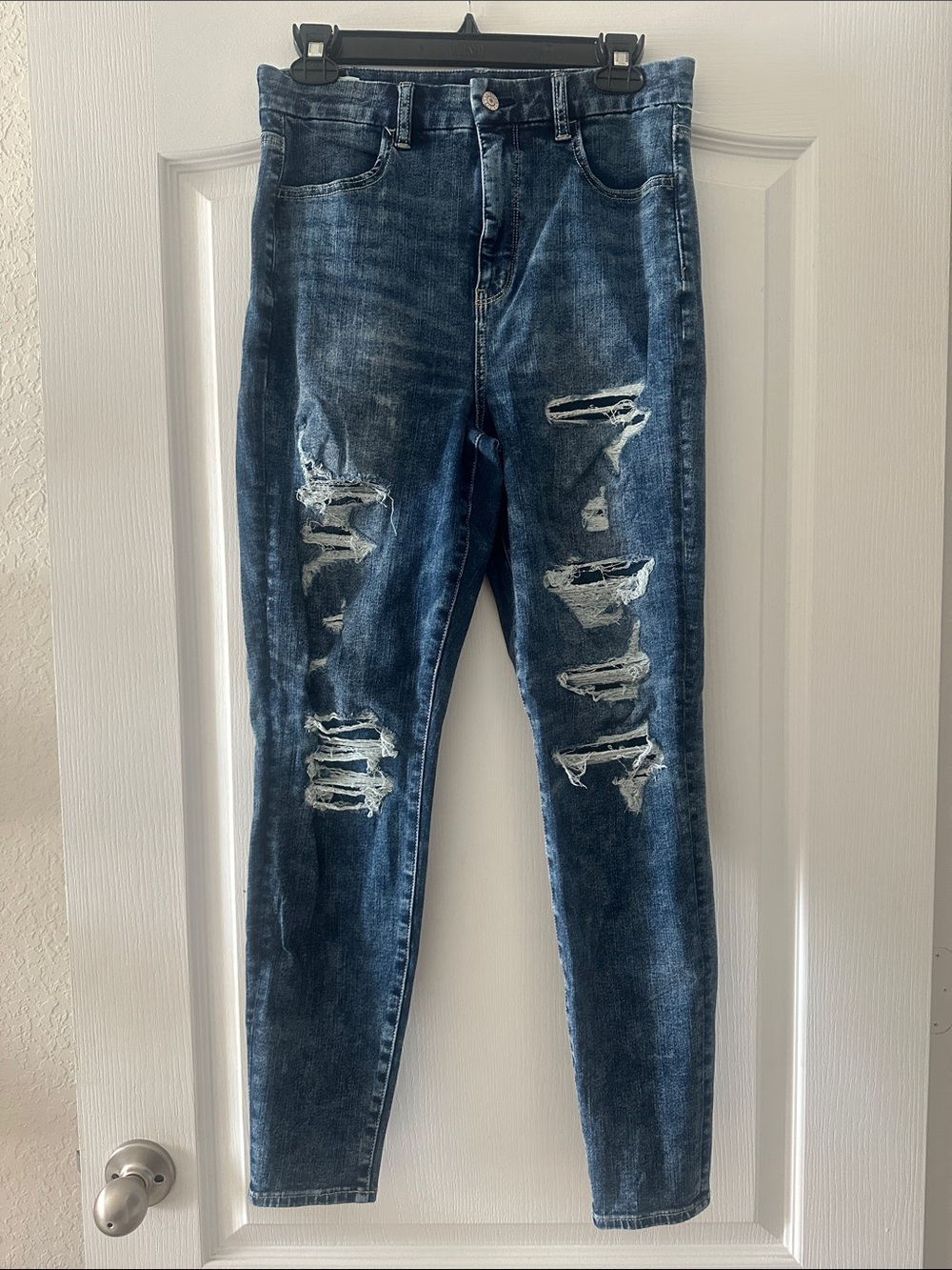 American Eagle Outfitters Dark Blue High-Rise Distressed Jeans
